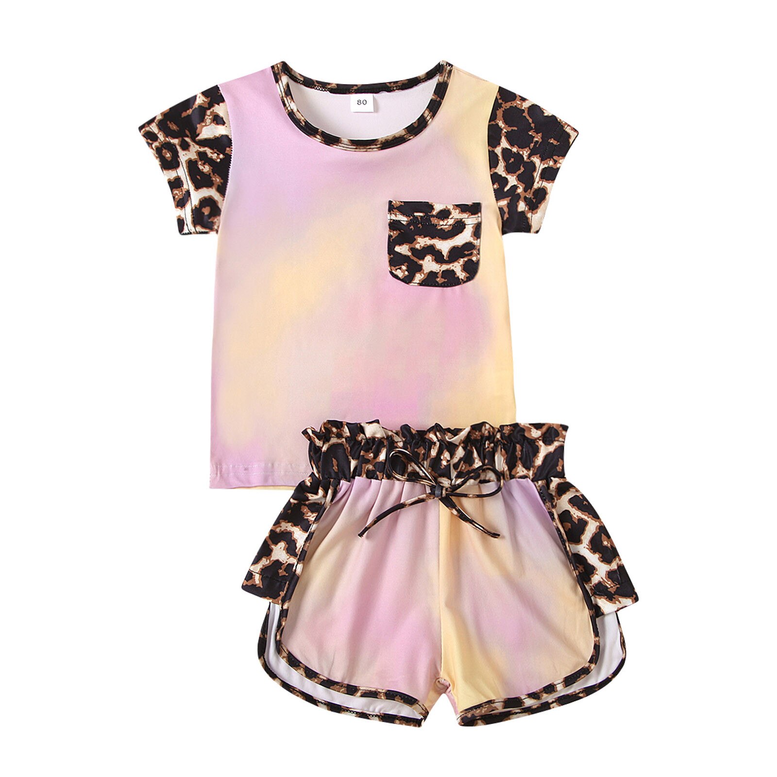 Newborn Toddler Outfits Baby Girls Colorful Print Leopard Cute Two-piece T-shirts+shorts Pant Clothes Summer Casual Sets: Blue / 120