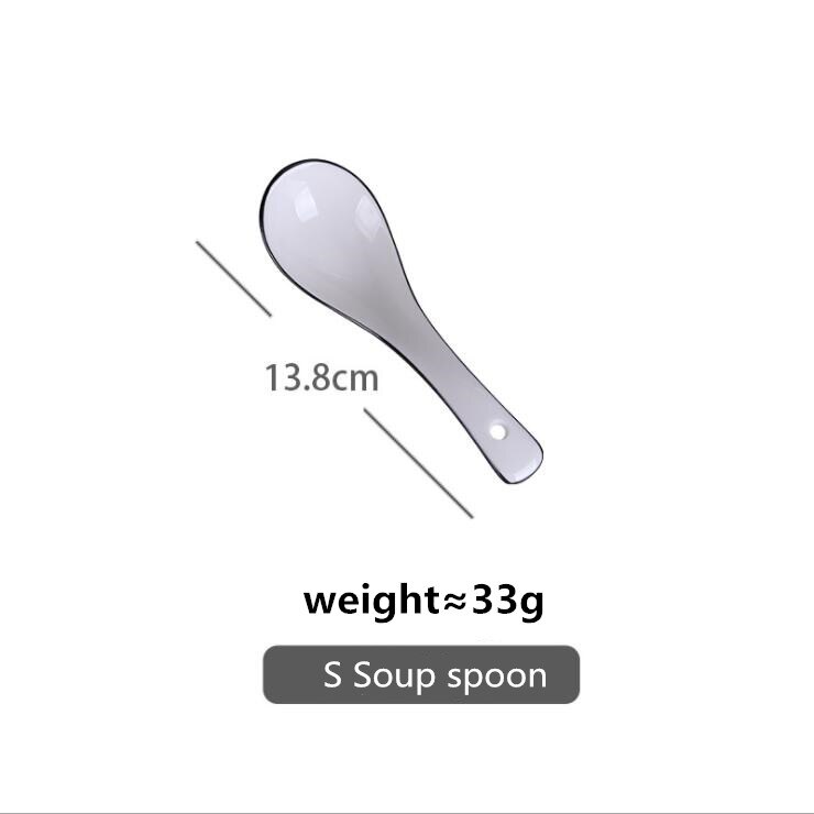 With Letters White Dinner Plate Ceramic Kitchen Plate Tableware Set Food Dishes Rice Salad Noodles Bowl Soup Kitchen Cook Tool: S  Spoon