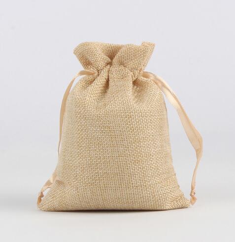 2Pcs 20x30cm Linen Drawstring Pouch Jewelry Bag Logo Printed Jute Pouch Christmas/Wedding Party Food Candy Packaging Bag: beige