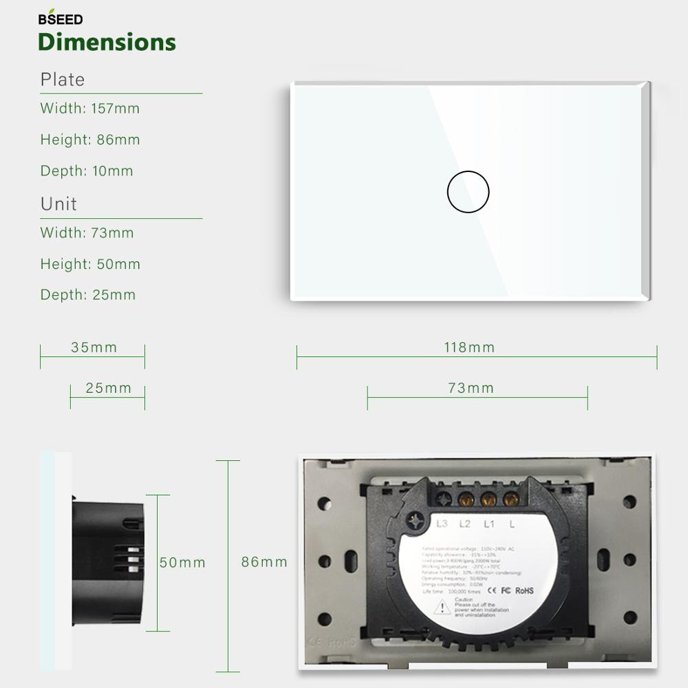 Bseed US-atenuador táctil, 1 Banda, luz Led tenue, Blanco, Negro, dorado, panel de clase de cristal, atenuador inteligente