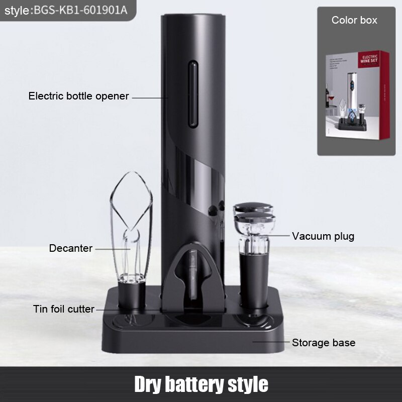 Juego de sacacorchos eléctrico multifuncional para hombre, caja de con cuchillo de aluminio para verter vino, accesorios de cocina para vino,: dry battery  05