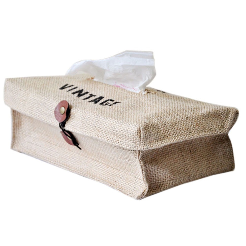 Cotton And Linen Tissue Boxes Belt Button Simple Atmospheric Tissue Box Retro Fluid Style Tissue Box Cover Paper Case Holder: Default Title