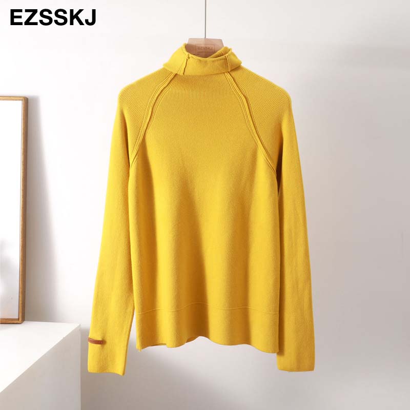 Turtleneck sweater kvinder efterår vinter tyk pullover solid strikket sweater kvindelig overdimensioneret bunkekrave sweater: Gul