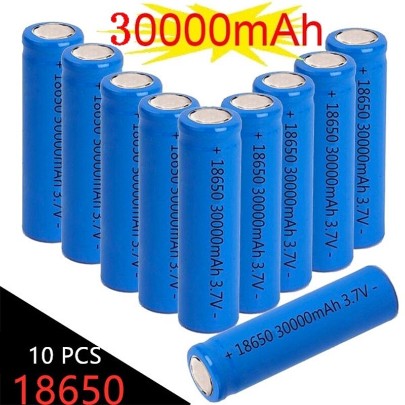 30000mAh 18650 Li-ion Battery 3.7V Li-ion Rechargeable Battery for LED Flashlight/electronic Gadget Cabinet Light