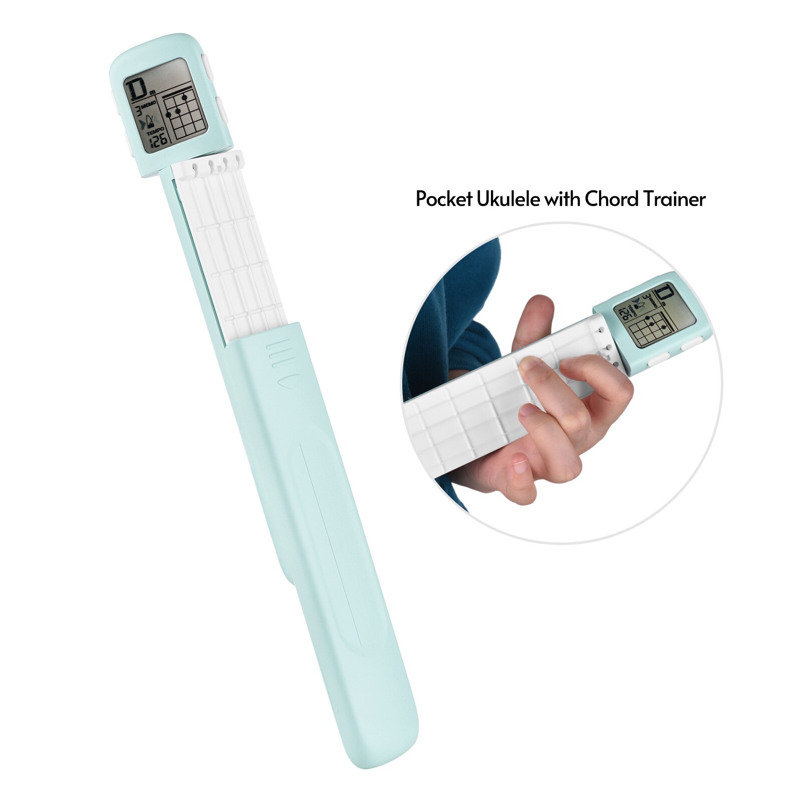 Muslady-Ukelele portátil, entrenador de acordes, herramienta de práctica de digitación Uke con pantalla de tabla de acordes giratoria de 360 ° para principiantes: Green