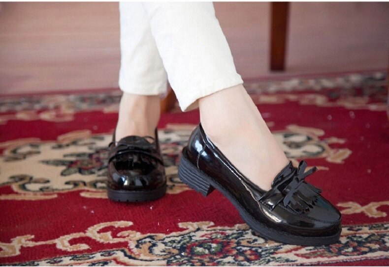 Hell girl cos schoenen japanse studentenschoenen kunstmatige pu meisjes leren schoenen loli ronde neus lage schoenen vrouwen