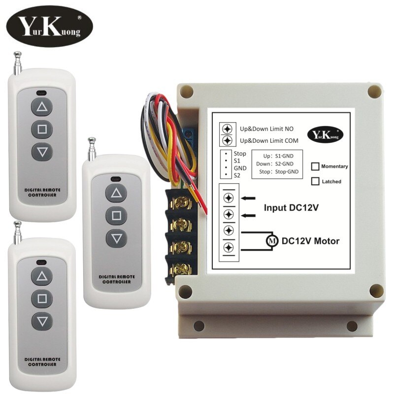 Ekstern knap fjernbetjening motor trådløs kontakt 12v 40a 400w fremad tilbage stop op ned stop fjernbetjeningskontakter: 1 modtager 3 fjernbetjening / Momentan