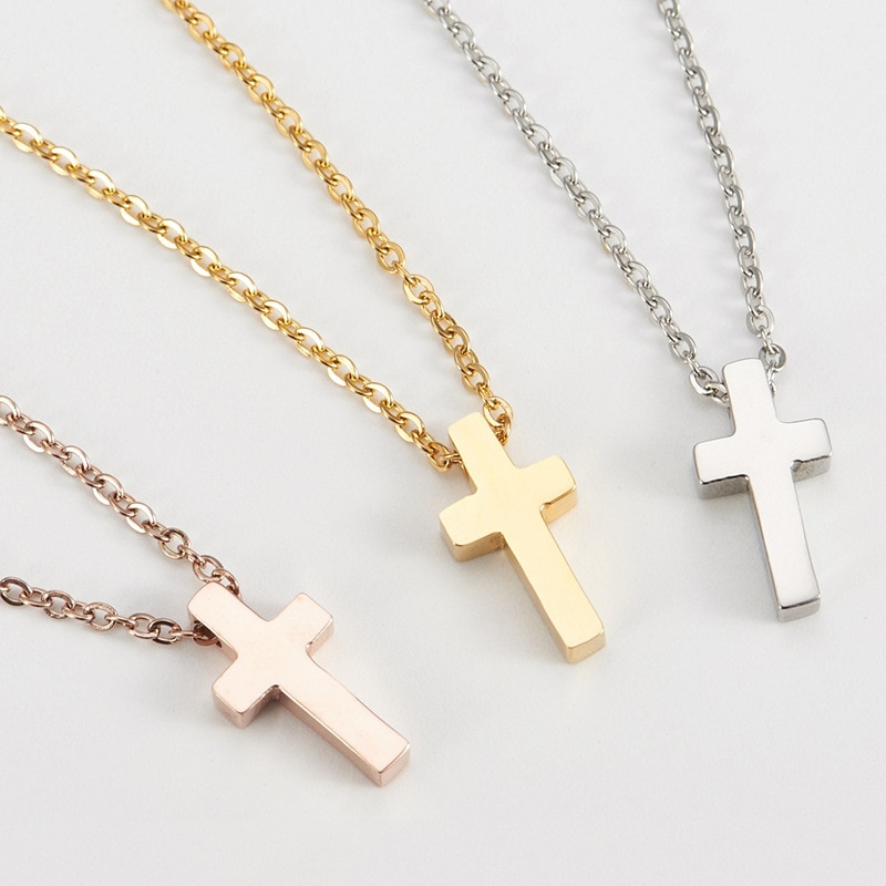 Eenvoudige Religieuze Kleine Cross Titanium Stalen Ketting Christian Katholieke