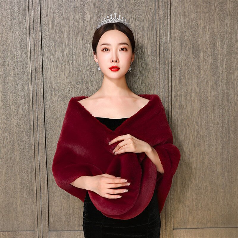 burgundy faux fur shawl