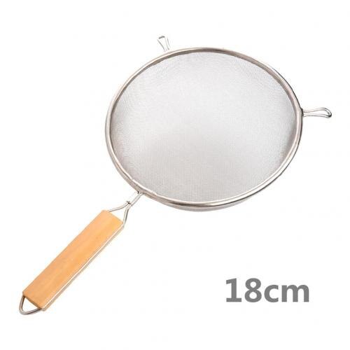Wooden Handle Frying Food Oil Stainless Steel Screen Mesh Strainer Flour Sifter Sieve Filter Colander Skimme Kitchen Tools: 18cm