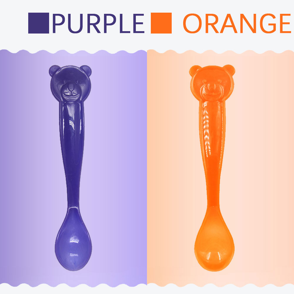 1pc赤ちゃんクマ熱温度感知給餌カラー変更スプーン道具: Purple Orange