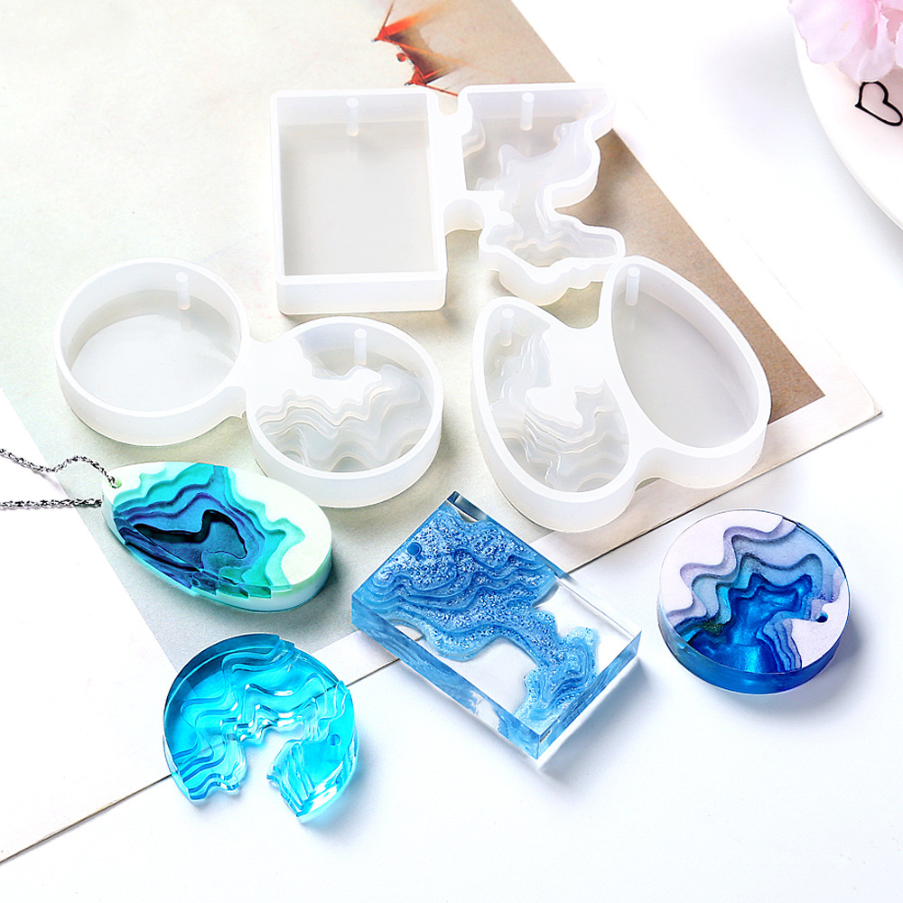 Round Water Handmade DIY Crystal Epoxy Glue Concrete Plaster Step Field Island Pendant Silicone Mold