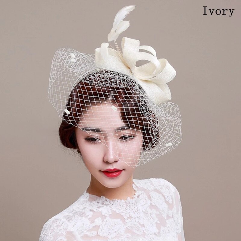 Hochzeit Hüte Für Frauen Jahrgang Netto Braut Hüte Schwarz Hochzeit Accessorie Bräute Fascinator Hochzeit Vogelkäfig Schleier Gesicht Schleier BH008: Elfenbein