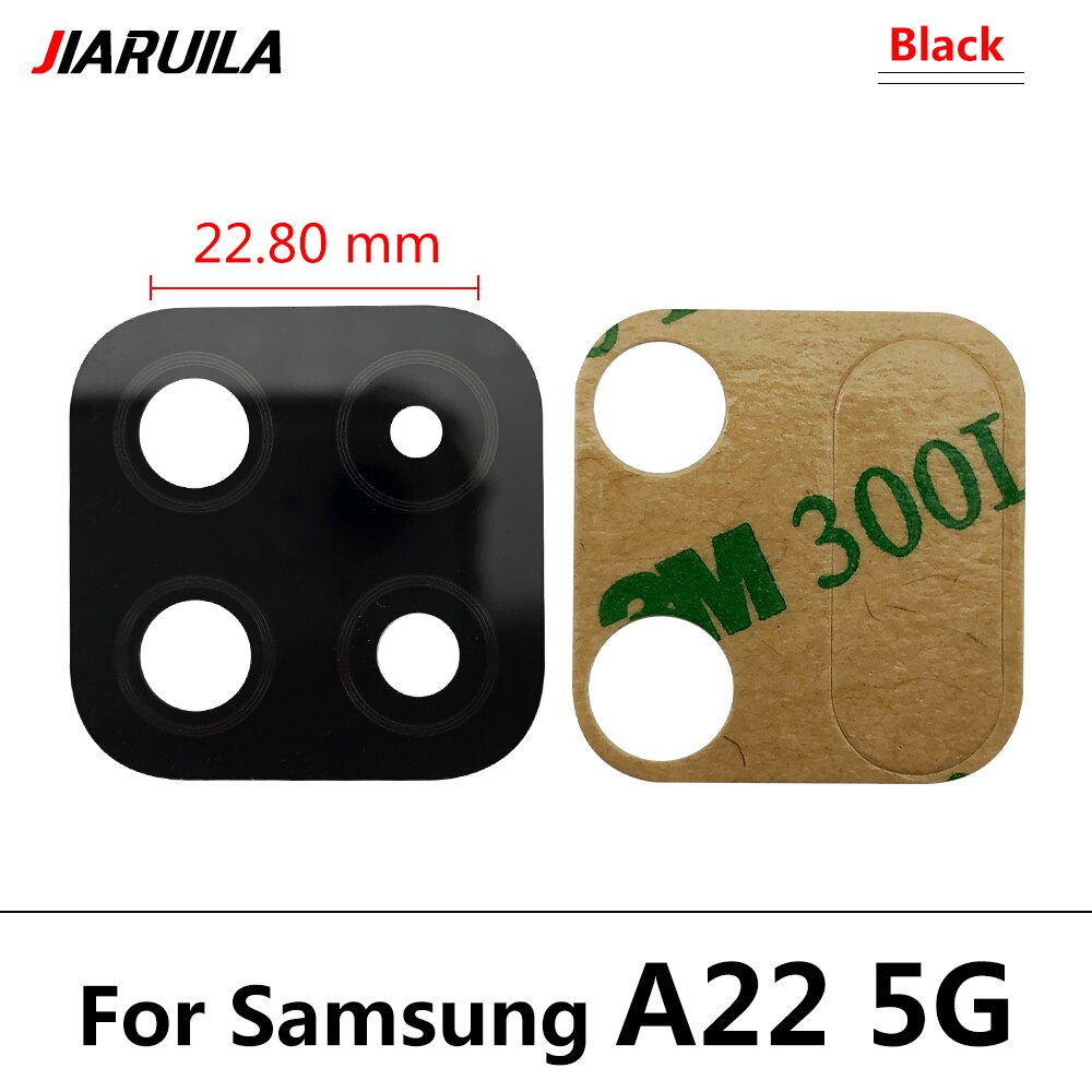 10 Stks/partij, achter Terug Camera Glazen Lens Voor Samsung A22 4G A225F / A22 5G A226B Camera Glas Met Lijm lijm: A22 5G Black