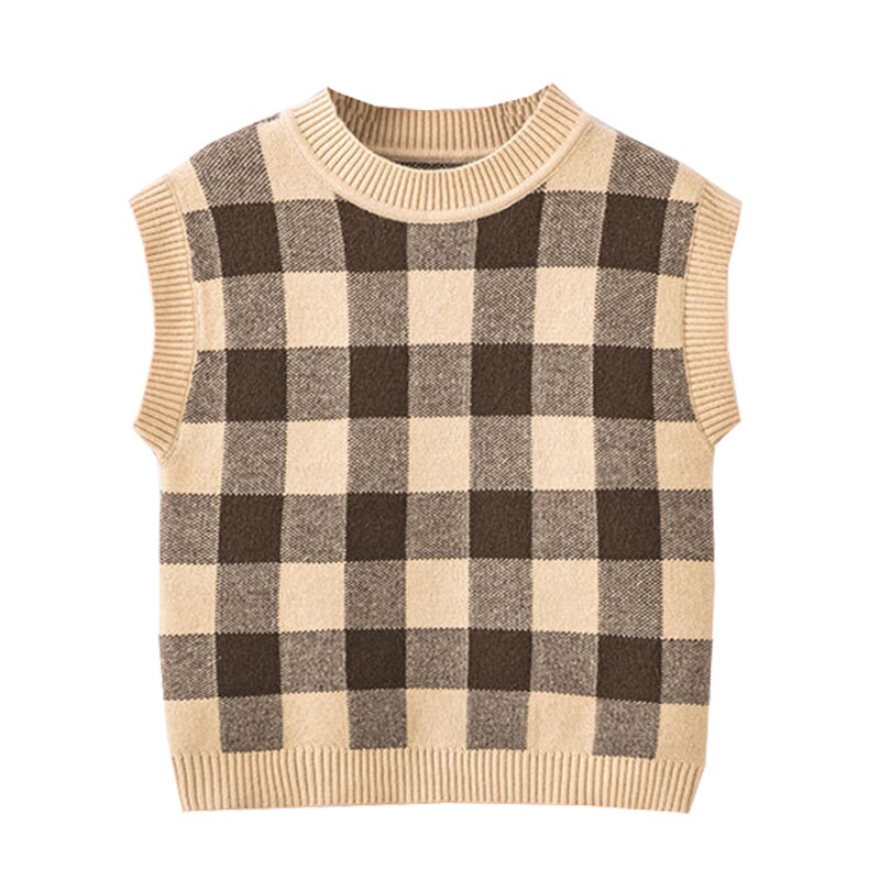 Plaid Toddler Sweater Vests Cotton Boys Girls Pullover Baby Knitted Wear 1-6y Fall Winter Children Tops Kids Clothes