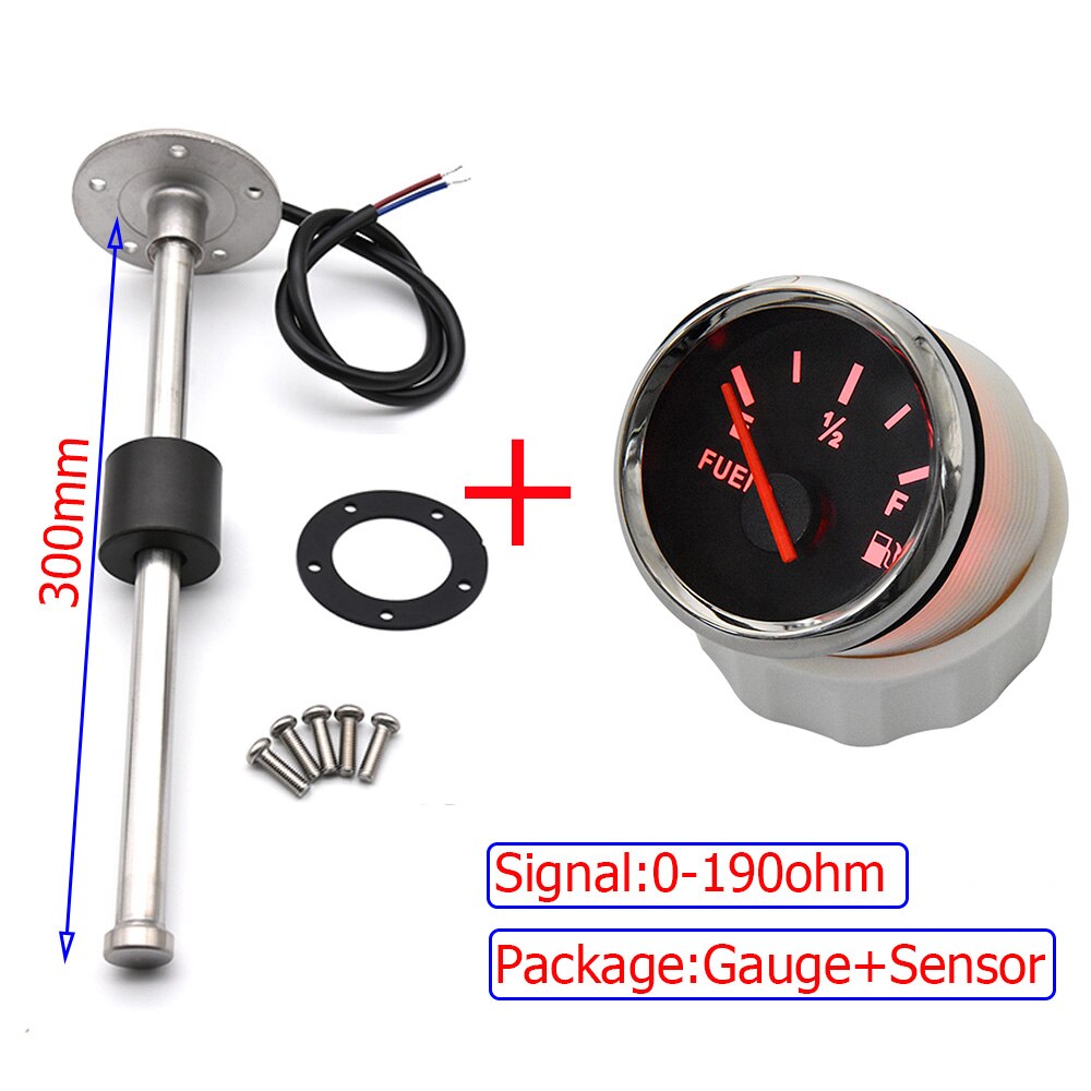 Boat Car 52MM Fuel Level Gauge with Fuel Level Sensor 90 120 140 200 240 260MM Stainless Steel Fuel Level Meters Fit 0~190ohm: 300mm