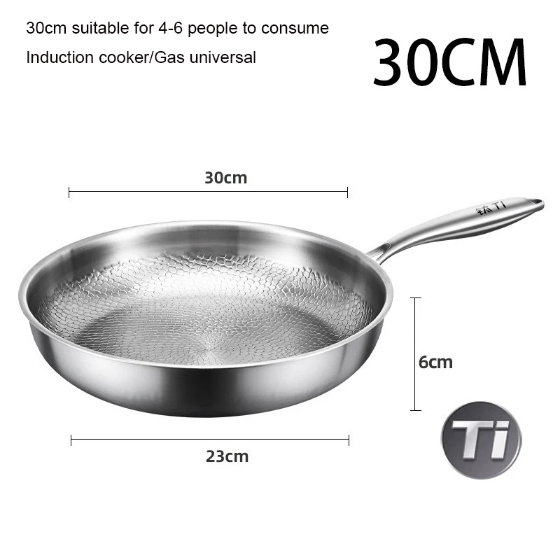 German Pure Titanium Kitchen Pans 26/28/30cm Non-stick Frying Pan Uncoated Fish Scale Hammer Pattern Steak Kitchen Cookware