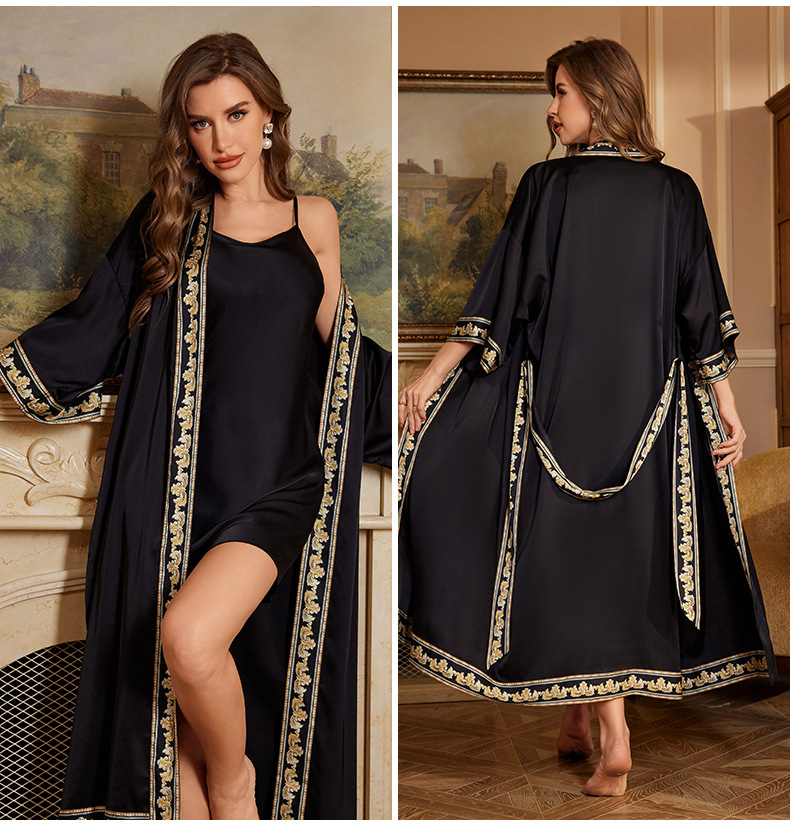 Robe de mariée de mariage Robe de chambre Sexy bordeaux peignoir chemise de nuit printemps été 2 pièces ensemble de vêtements de nuit Satin Homewear vêtements de détente