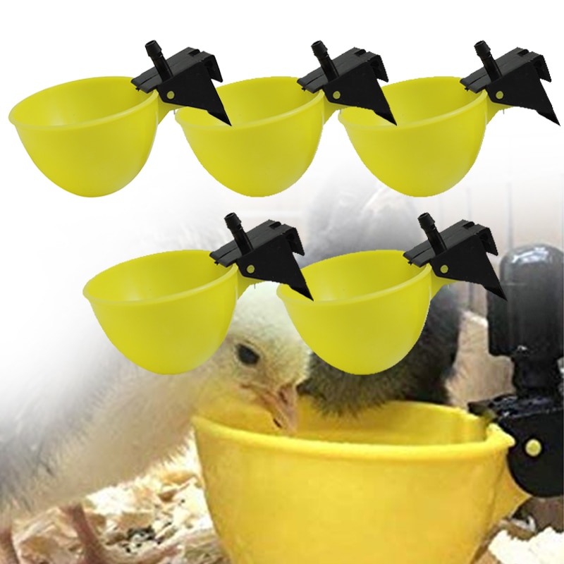 5Pcs Plastic Kip Drinken Kommen Met Tee 6Mm Gevogelte Water Drinker Cups Automatische Kip Waterer Voor Kuikens Kwartel vogels