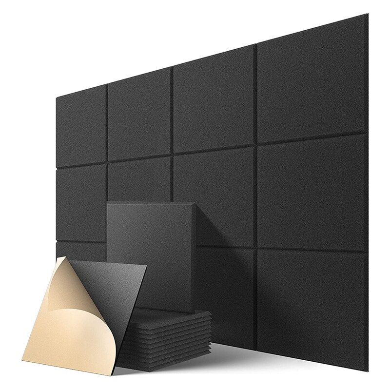 Zelfklevende Akoestische Panelen 12 Pack,12X12X0.4 Inch Sound Proof Padding, geluid Absorberende Panel Voor Thuis: Donkergrijs