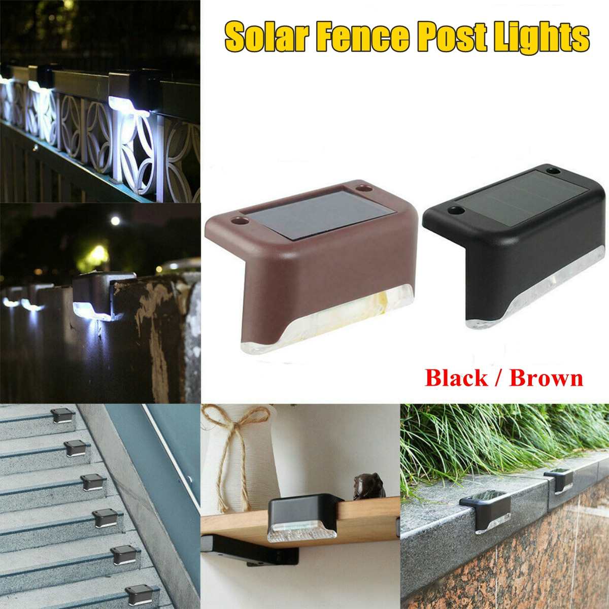 4Pcs/Set Solar Fence Post Lights Outdoor Yard Fence Security Wall Lamp Dark Sensing Waterproof Solar Light 8x4.5x4cm
