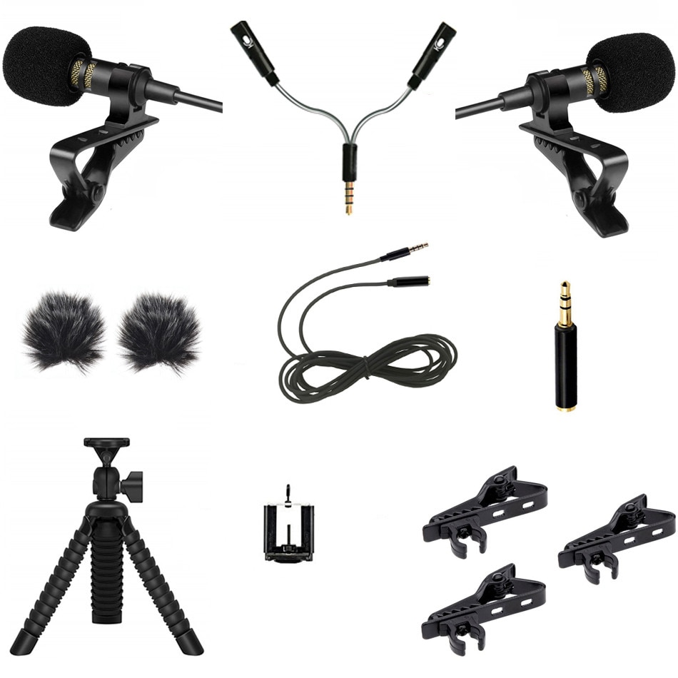 Mini USB Microphone Lapel Lavalier Mic For Phone PC Camera External Cable Mic Splitter Adapter Furry Windscreen Accessories