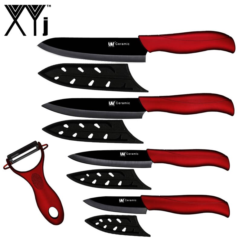 XYj-Juego de cuchillos de cerámica, herramientas de cocina, pelador, multiopciones, mango de Color, utilidad para cortar Chef, 5 uds.: Red H Black B