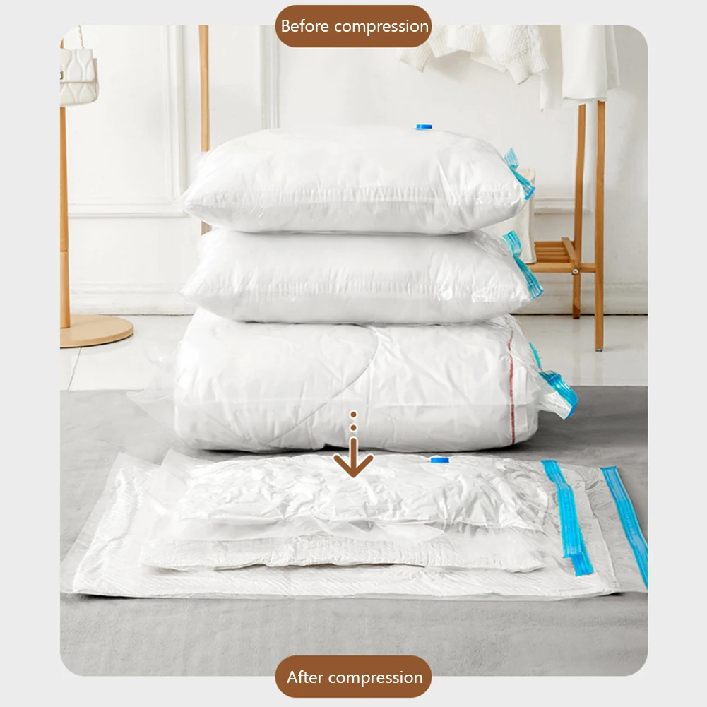 Bolsas de almacenamiento al vacío con válvula, bolsa de almacenamiento de espacio comprimido plegable transparente, organizadores de paquetes de sellado de viaje para paño de toalla