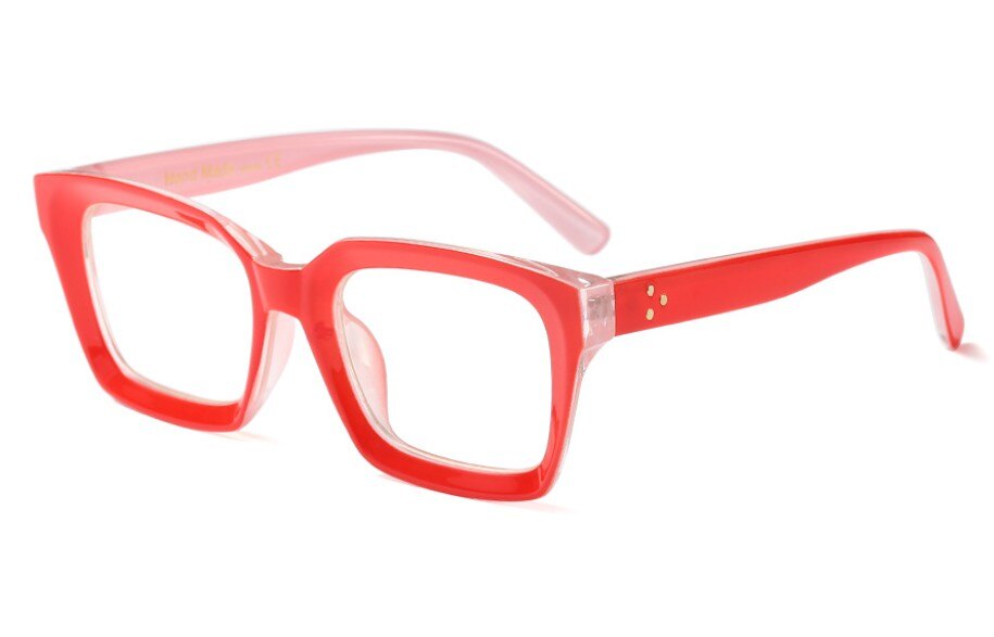 Montura de gafas cuadradas Retro Para hombre y mujer, lentes ópticas de de con remache, a la , para ordenador, 45440: C3 Red clear