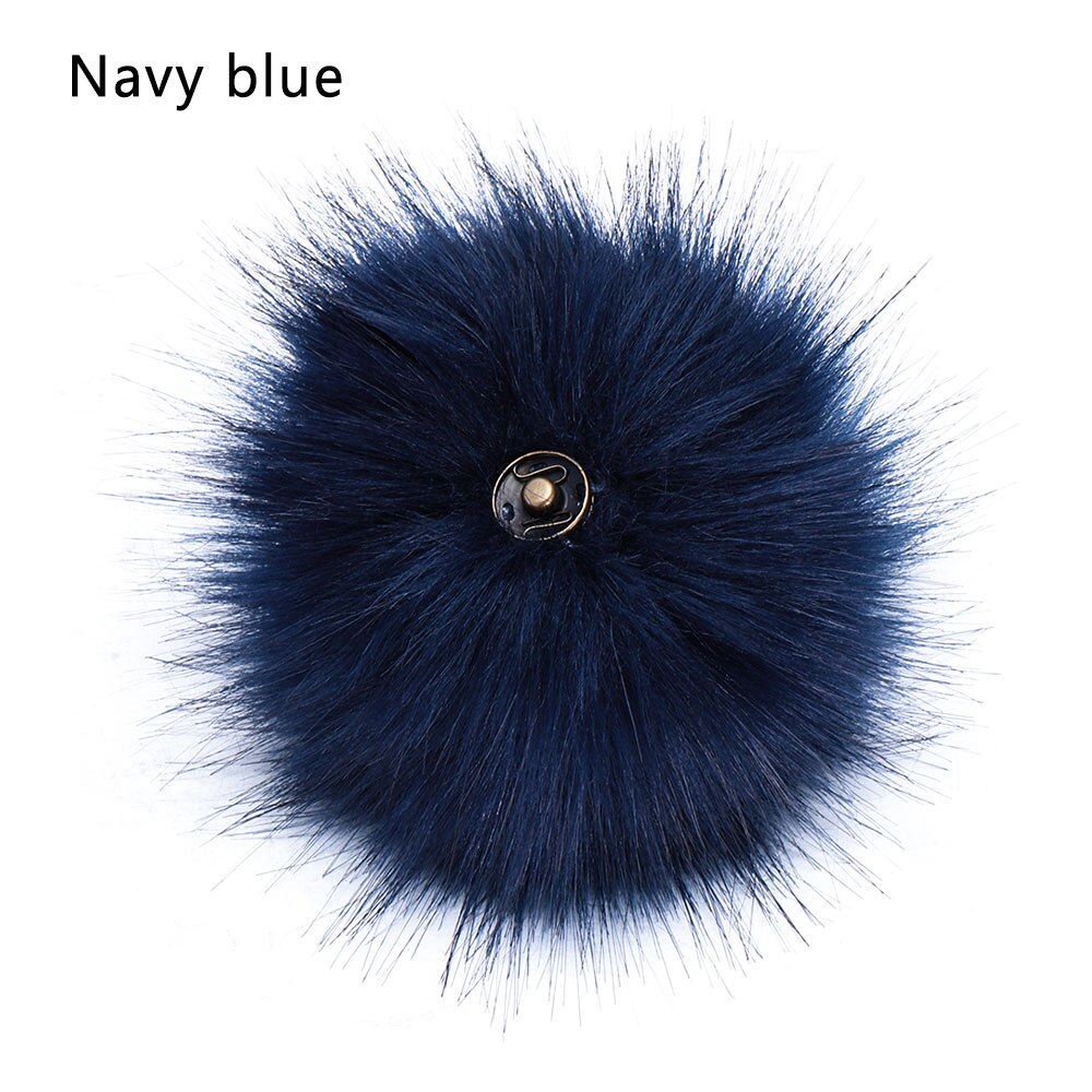 1pc boules de poils en fausse fourrure de renard douces et colorées, bouton-pression, boucle, bonnet tricoté, pompon, sacs à vêtements, accessoires de couture, outils: Bleu marine
