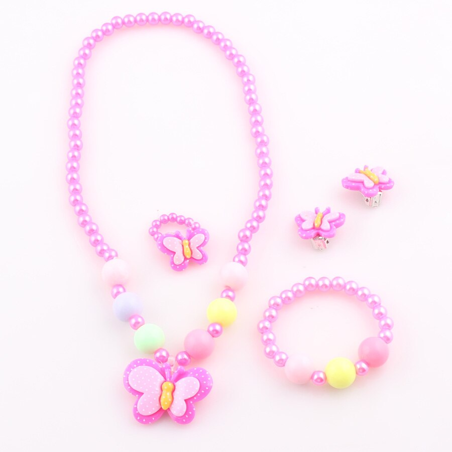 Kinderen Mooie Vlinder Sieraden Set Ketting Armband Ring Oorbellen Baby Kids Meisjes sieraden set JJAL T4: A