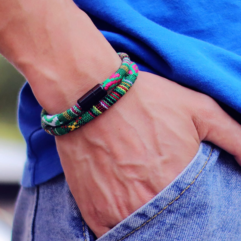 en hombres pulsera de cuerda Bohemia atraer pulsera magnética aventura supervivencia Braslet Pulseras Hilo Hombre Surf en la playa Brazalete