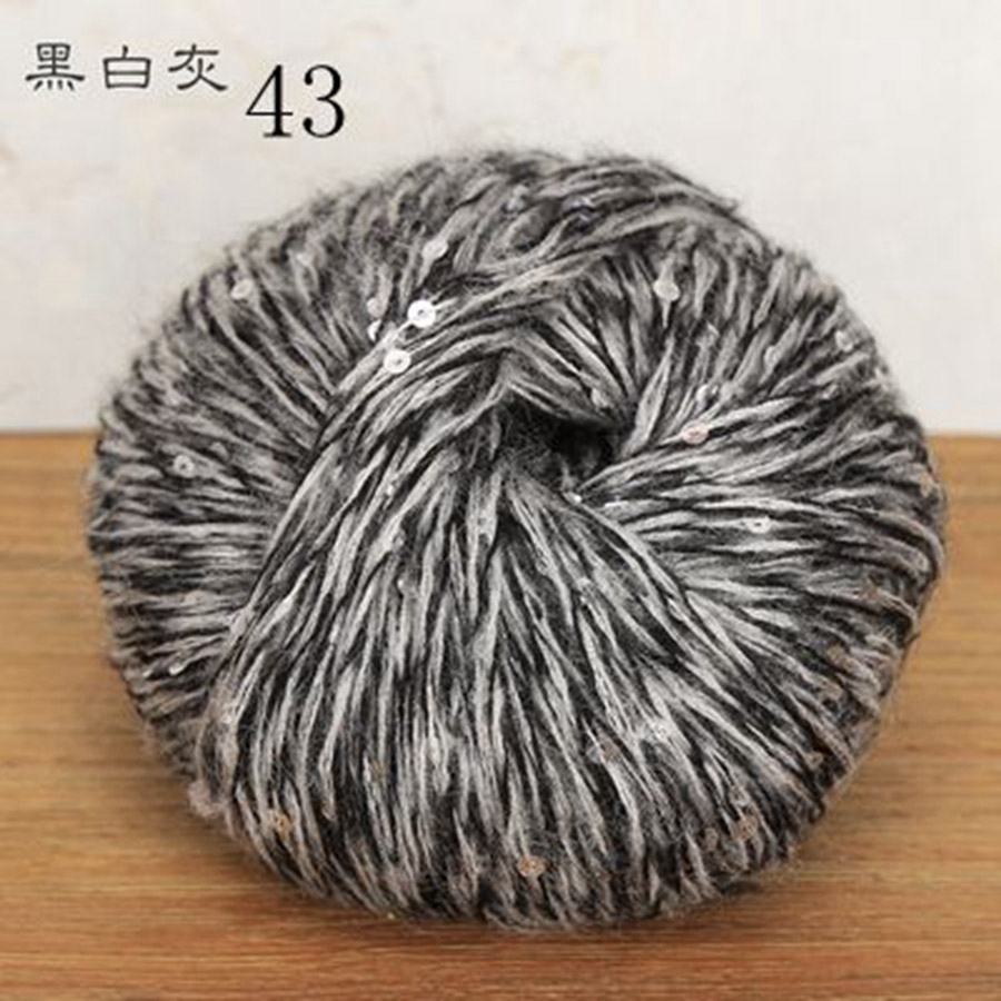 Blødt strikkegarn med pailletter til stof, farverigt tyndt hæklegarn, perlebesat pailletgarn, håndvævet uld med , 50g nøgler: Sort