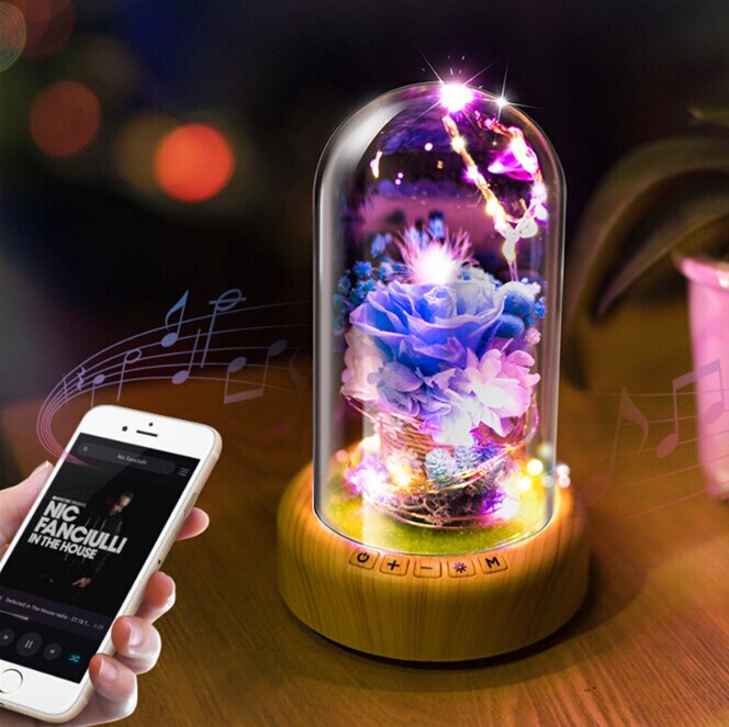 Romantische Rose Glazen Fles Lamp met String light + Oplaadbare Draadloze Bluetooth Speaker Kerst Home Decor Lamp