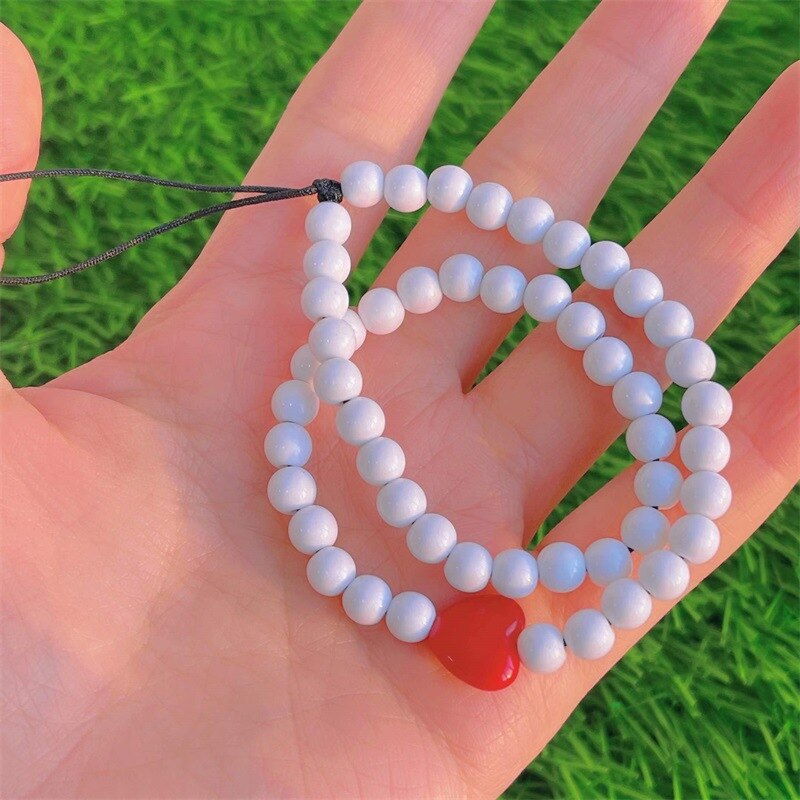 Anti-Verloren Chinese Rode Acryl Hart Liefde Telefoon Charme Mobiele Keten Meisje Telefoon Charme Telefoon Shell Opknoping Touw Lanyard sieraden