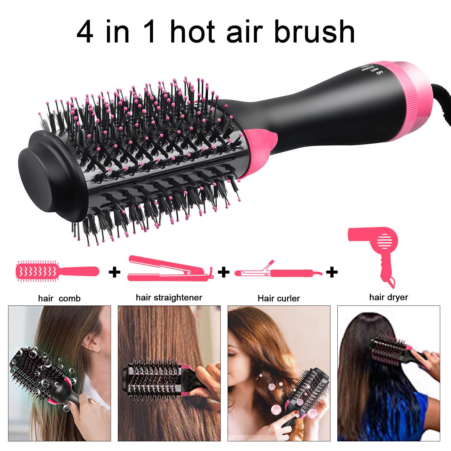 1000 W professionelle Haartrocknerbürste 3 IN 1 One Step Negativ-Ionen-Trocknerbürste Haarglätter Lockenwickler Heißluftbürste Roller-Stil