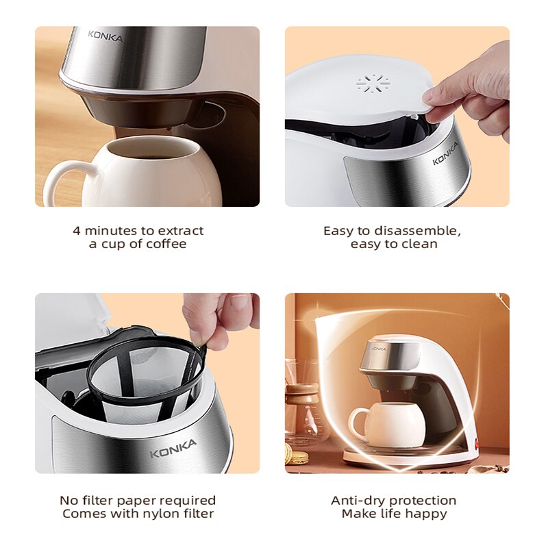 Liten kaffemaskin hjemme 300ml bærbar kontor te -bryggemaskin dryppfilter type