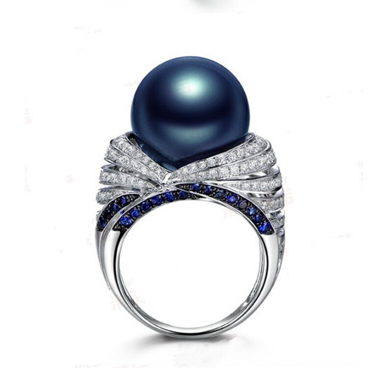 CHUHAN de las mujeres de Simple lujo Pop Retro Azul perla Zircon anillo para la de la boda accesorios para hacer joyería a mano