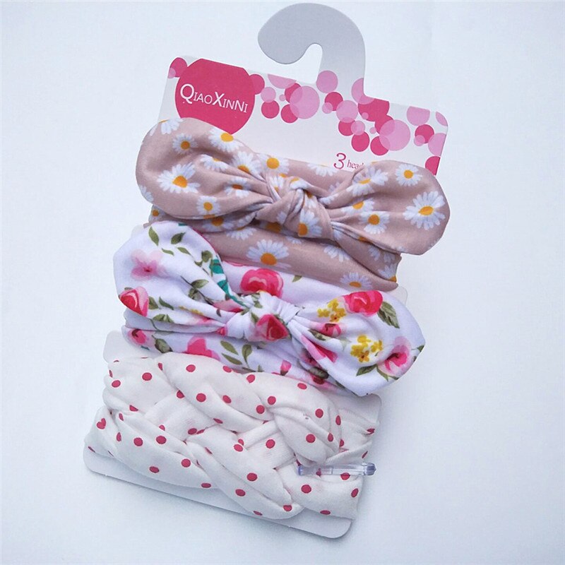 impostato 3 Accessori Capelli Bambina - fascia turbante Orecchie Coniglio Fiocco - Cotone Floreale Elastico: R9T