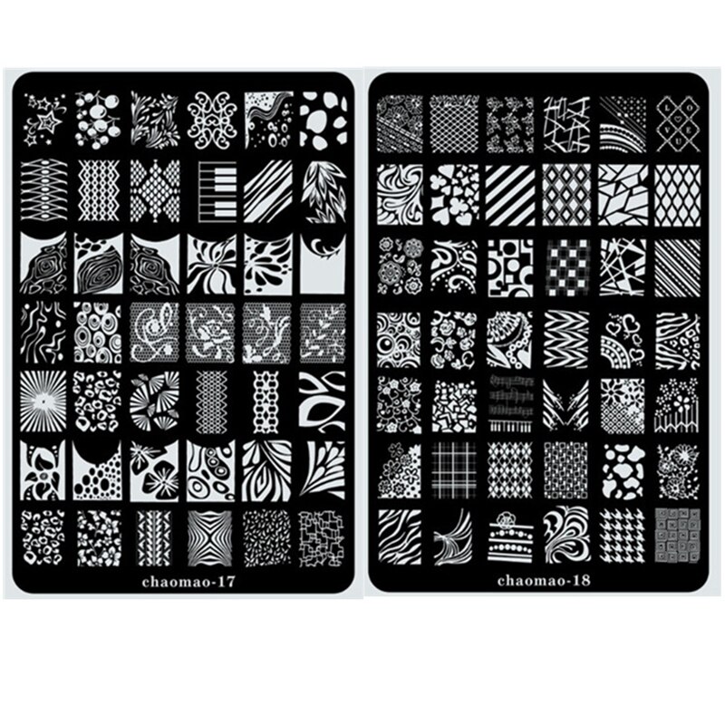 Große Größe CHAOMAO Bild Platte Blume Spitze XL Nagel Stempel Stanzen Nagel Kunst Schablone Schablone 14 Entwürfe