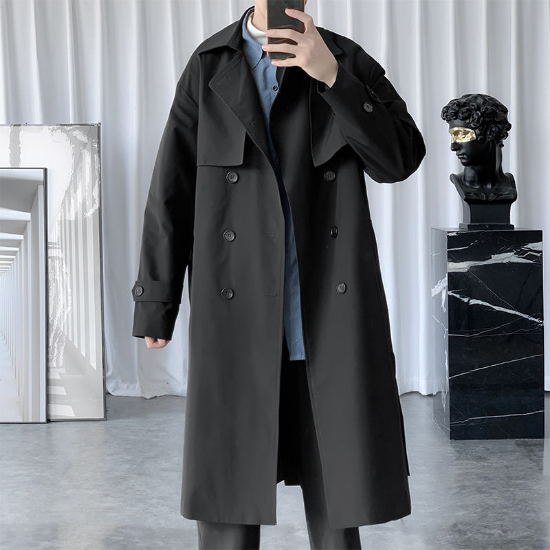 Gabardina de estilo coreano para hombre, abrigo largo informal de Color sólido, chaqueta cortavientos holgado, para otoño