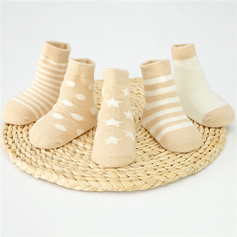 5 Paren/pak Kinderen Katoenen Sokken Jongen, Meisje, Baby, baby Warm Houden Streep Stippen Mode Sport &#39;S Sokken Herfst/Winter Kids