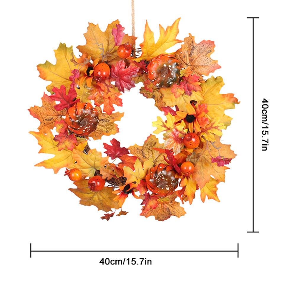 45cm Wreath Autumn Harvest Maple Leaf Pumpkin Front Door Wreath Front Door Home Decor Thanksgiving Party Supplies With Led