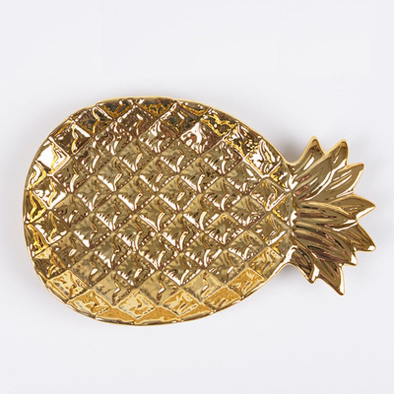 Keramische Ananas Opbergvak Gouden Ananas Vormige Sieraden Lade Gebak Gedroogd Fruit Plaat Fruitschaal Organizer: Golden