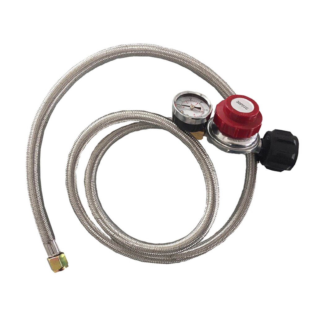 Stainless Braided Adjustable Propane Tank Regulator with 5ft Hose & Gauge