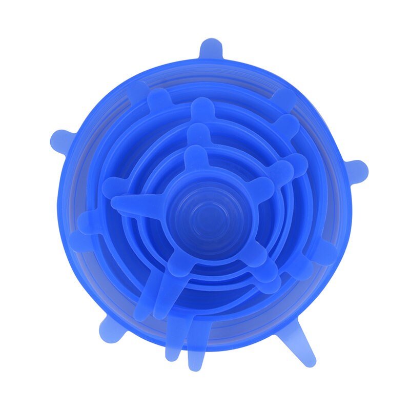 6Pcs Reusable Silicone Stretch Fresh Food Lids Stretch Fresh Keeping Caps For Kitchen Accessories Top Food Lids: Blue silicone lid
