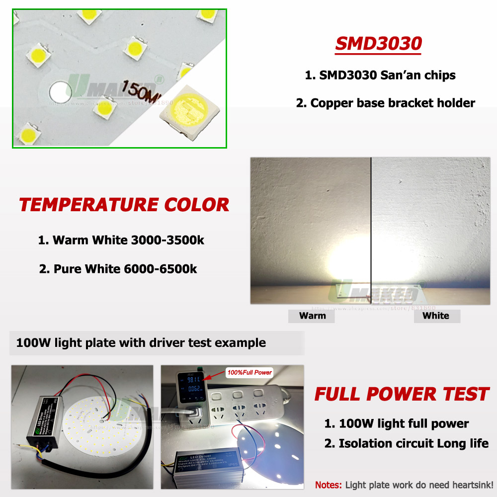 Plaque PCB LED SMD3030, Source de lumière haute baie pour éclairage commercial, industriel, marché, entrepôt, atelier, garage, lampe de remplacement, bricolage