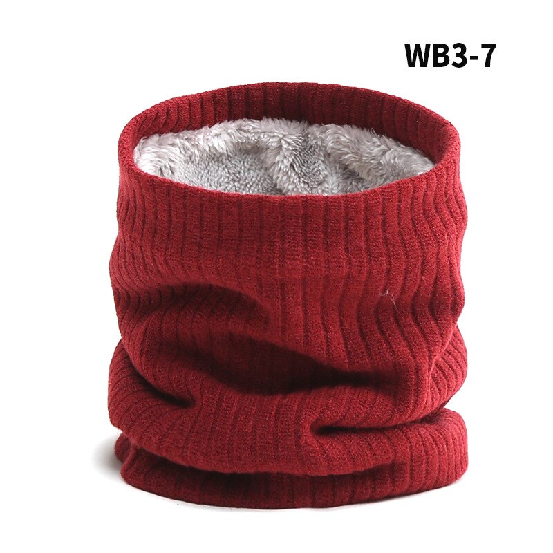 Women Knitted Scarf Solid Winter Snood Scarves Lady Warm Wool Fur Thick Unisex Men Neck Scarfs Ring Accessories: Wine Red