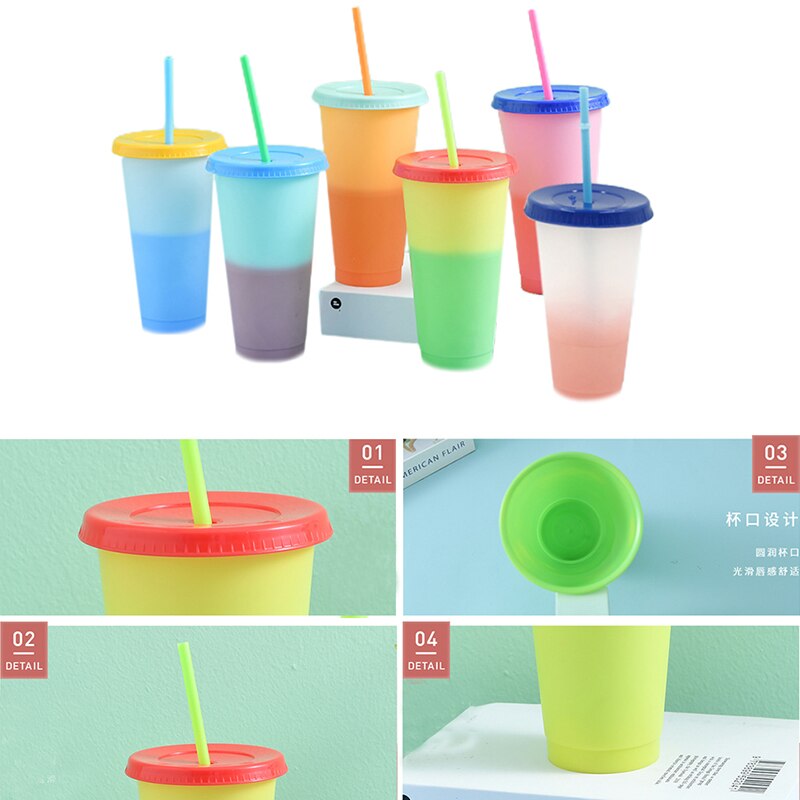 Color Changing Cold Cups Plastic Colorful Cold Water Color Changing Coffee Cup Mug Water Bottles With Straws