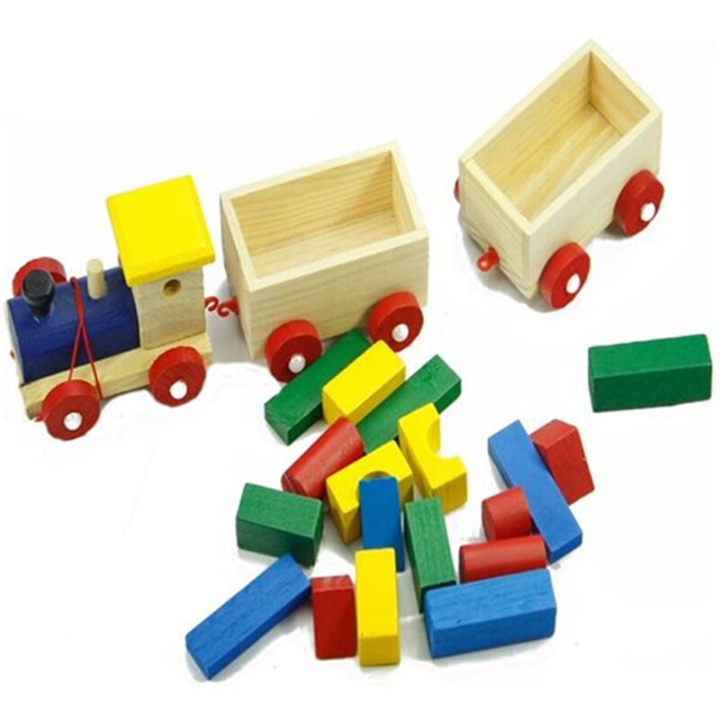 Wooden Train And Dragging Three Carriage Geometric Shape Matching Early Childhood Educational Toy Vehicles